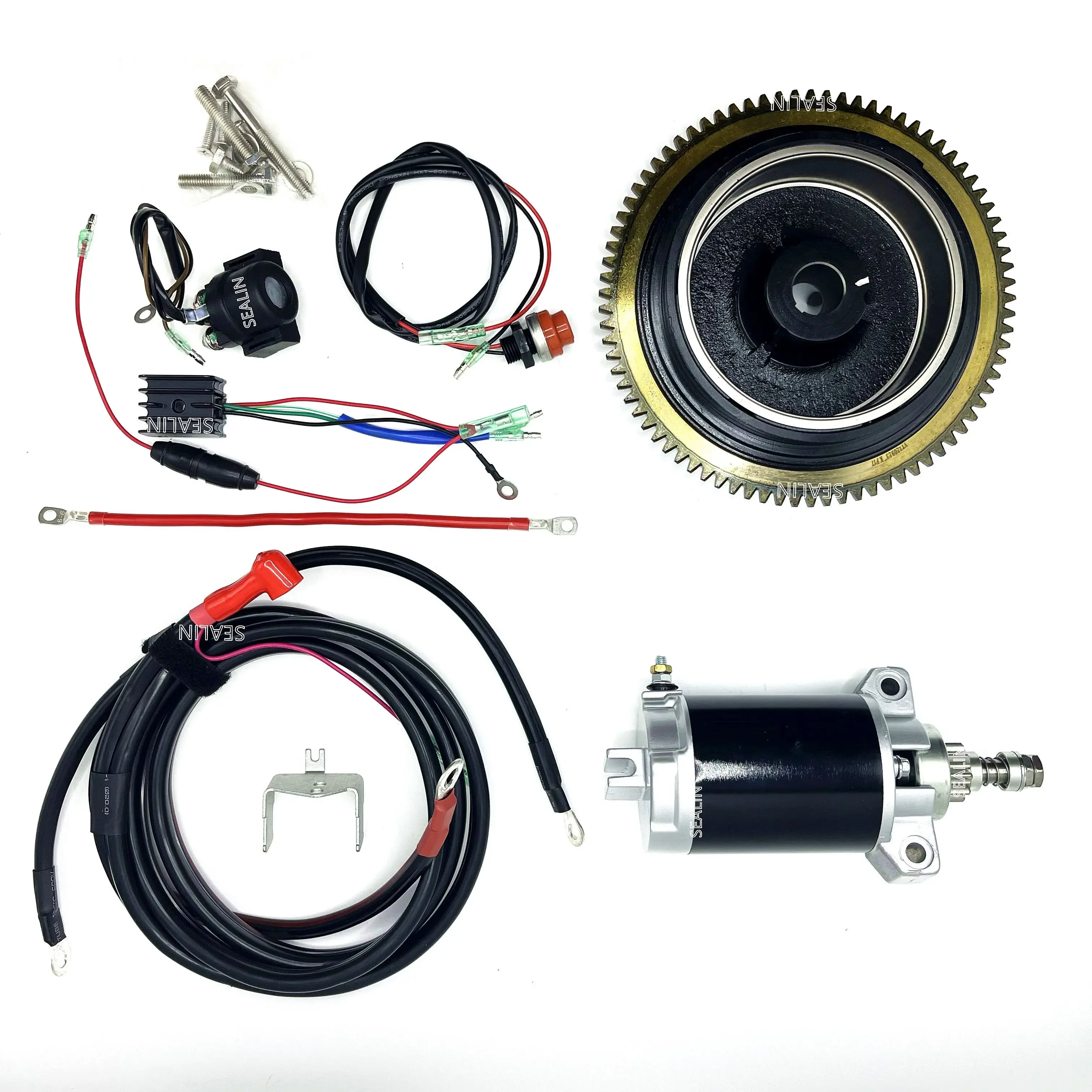 ELECTRIC START CONVERSION KIT FOR YAMAHA OUTBOARD 15HP 4 STROKE MODEL F15 66M WITH FLYWHEEL STARTER MOTOR RECTIFIER RELAY CABLE