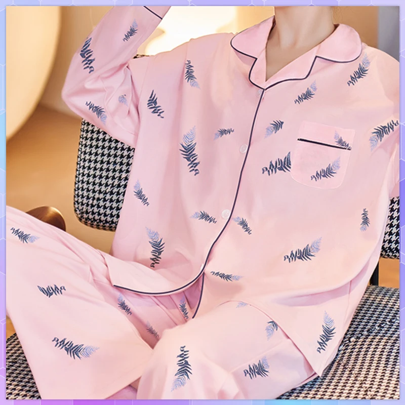 

Cute Plus Size Homewear Women's Two-Piece Pajama Set Sleepwear For Spring And Autumn Long-Sleeved Viscose Cotton Trouser Suits