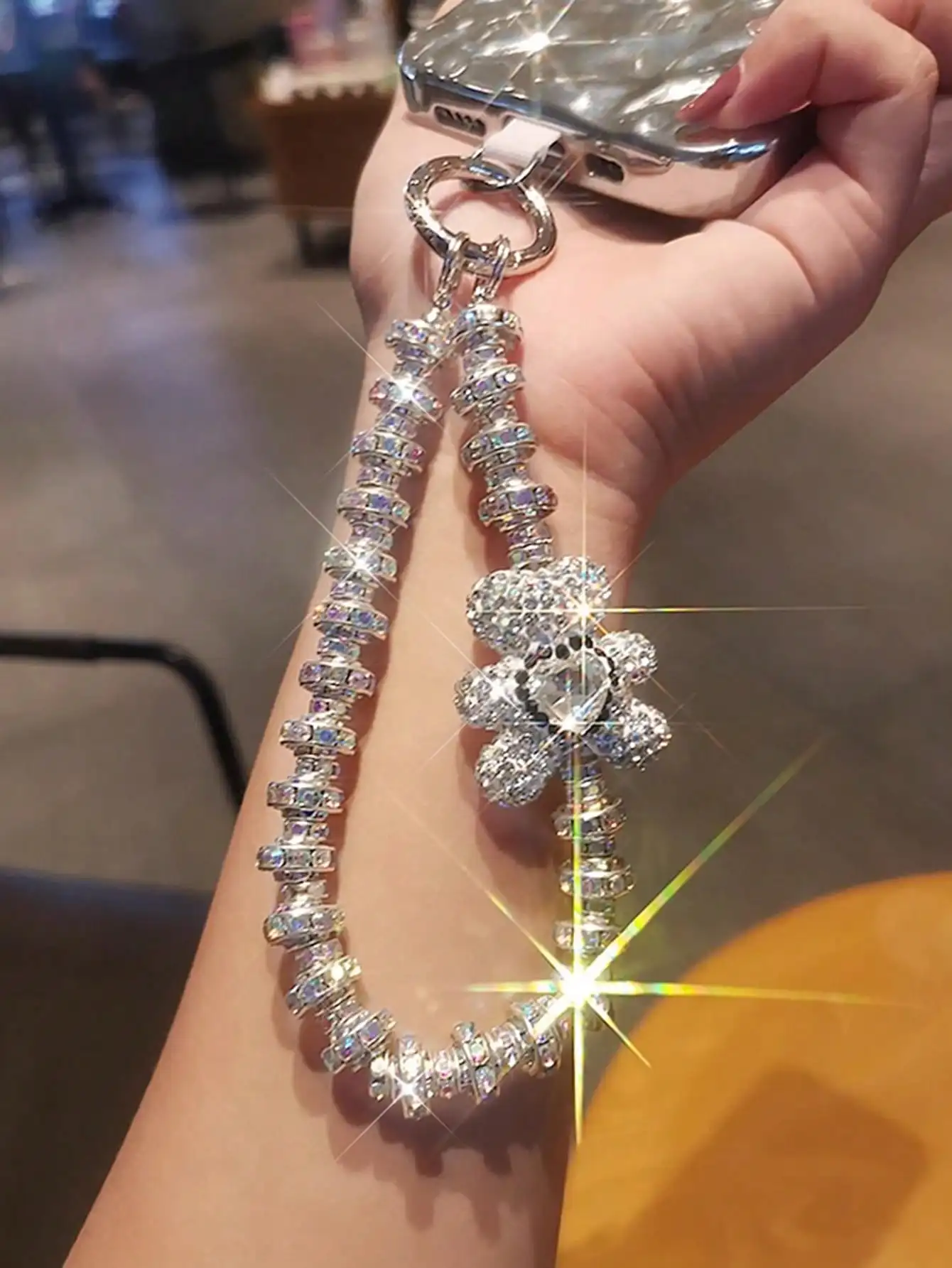 

1pc Fully Rhinestone Crystal Bear Charm Bracelet, Fashionable Luxury Wrist Decor Chain, Sparkling