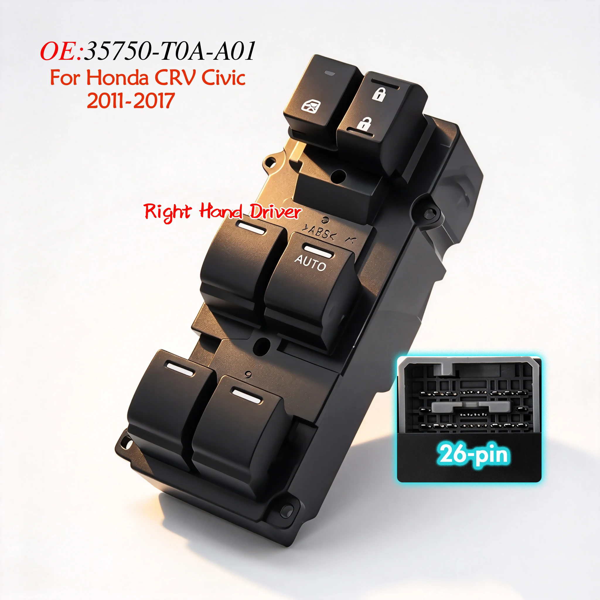 35750-T0A-A01 For Honda CRV CR-V Civic 2011-2017,Front Right Driver Side Electric Main Power Window Switch Lifter Control Button