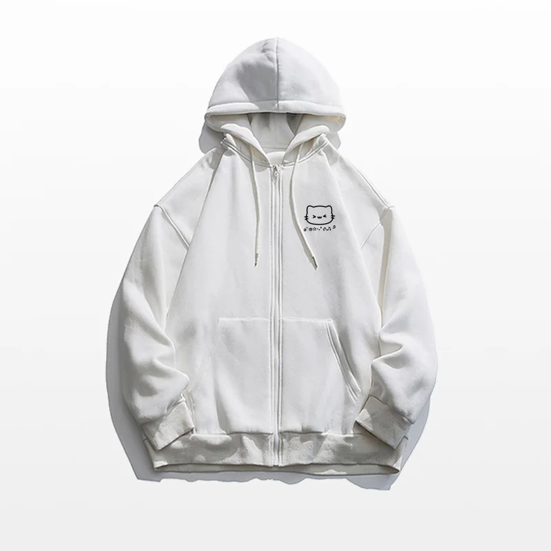 Velvet Cute Cat Zipper Hoodie for Women