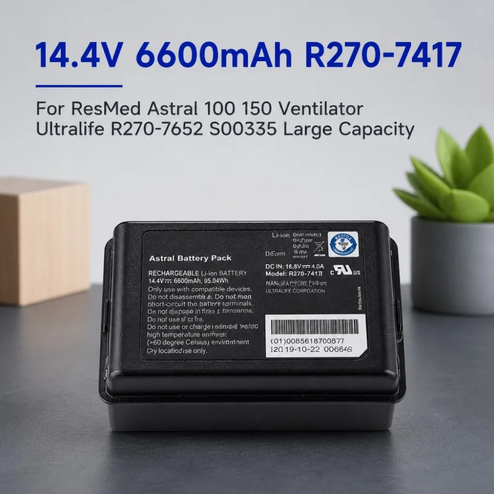 14.4V6600mAh R270-7417 Battery For ResMed Astral 100 150 Ventilator Ultralife R270-7652S00335 Large Capacity Replacement Battery