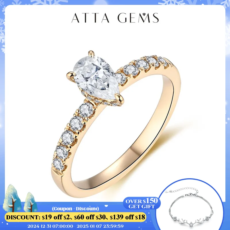 Attagems New 5*7mm Moissanite 10k Yellow Gold Pear Shape Engagement Ring Promise Wedding Rings For Women Trends Jewelry Gift