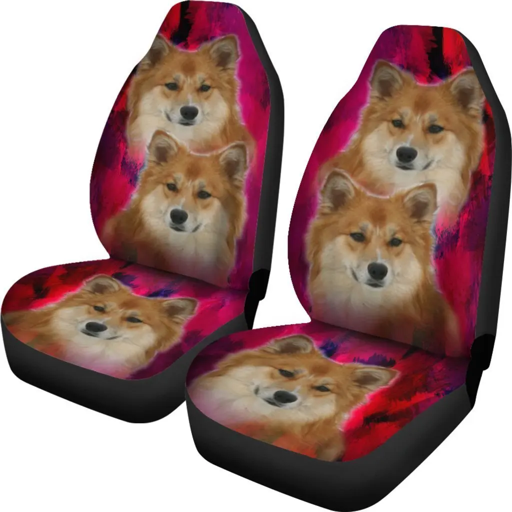 Icelandic Sheepdog On Pink Print Car Seat Covers Set 2 Pc, Car Accessories Seat Cover