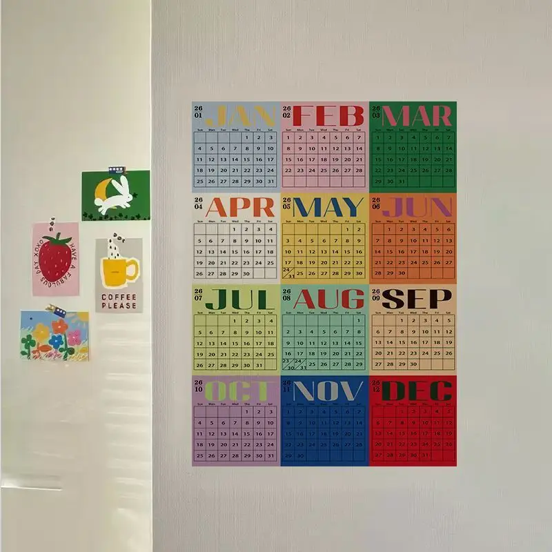 

Настенный календарь на 2026, цветной художественный постер, декоративные наклейки для комнаты, самоклеящиеся настенные украшения для гостиной, домашний декор, подарки