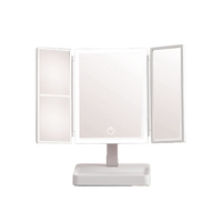 Vanity Mirror 3X Magnifying Cosmetic 3 Folding Makeup Mirrors 270 Rotation Stepless Dimmer Beauty Table Mirrors White A