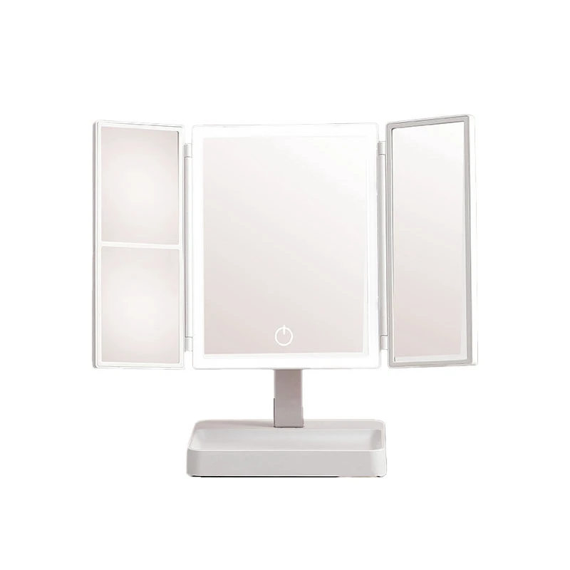 Vanity Mirror 3X Magnifying Cosmetic 3 Folding Makeup Mirrors 270 Rotation Stepless Dimmer Beauty Table Mirrors White A