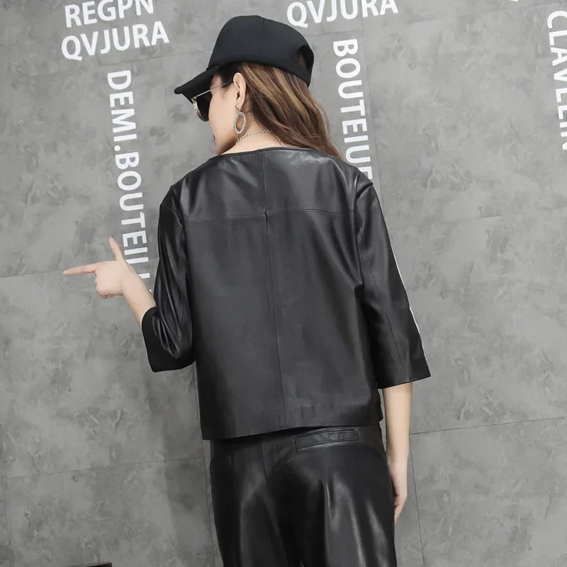 100% veste en cuir véritable femmes 22 printemps automne nouvelles femmes élégantes en peau de mouton tenues décontracté veste ample doux femmes vêtements