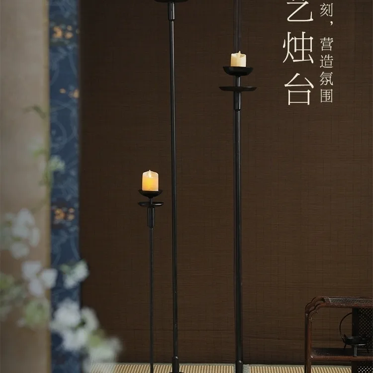 

Chinese retro floor-to-ceiling candle holder, wrought iron Zen ornament, vintage candleholder, wabi silent wind lampholder