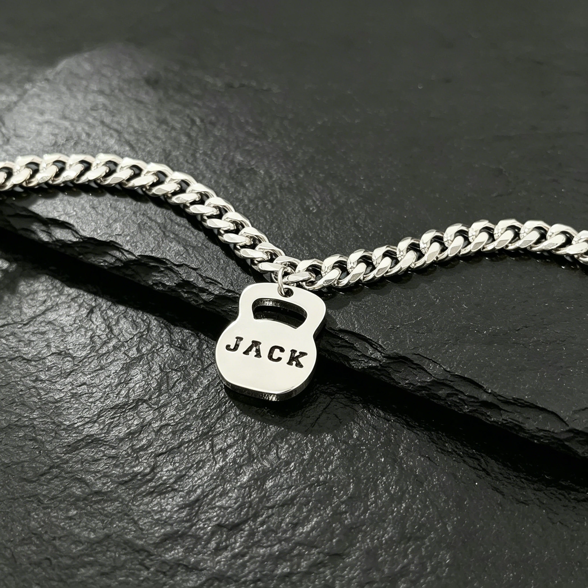 Collier personnalisé avec nom de kettlebell, chaîne cubaine pour haltérophilie, colliers de fitness sur mesure pour hommes, bijoux en acier inoxydable