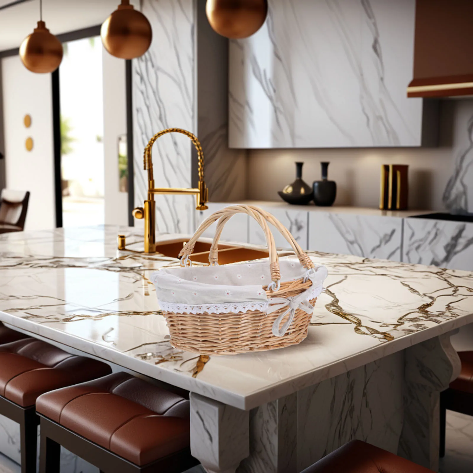 سلة نزهة Levemolo Wicker لتخزين الفاكهة الريفية الصغيرة لتنظيم المطبخ المنزلي