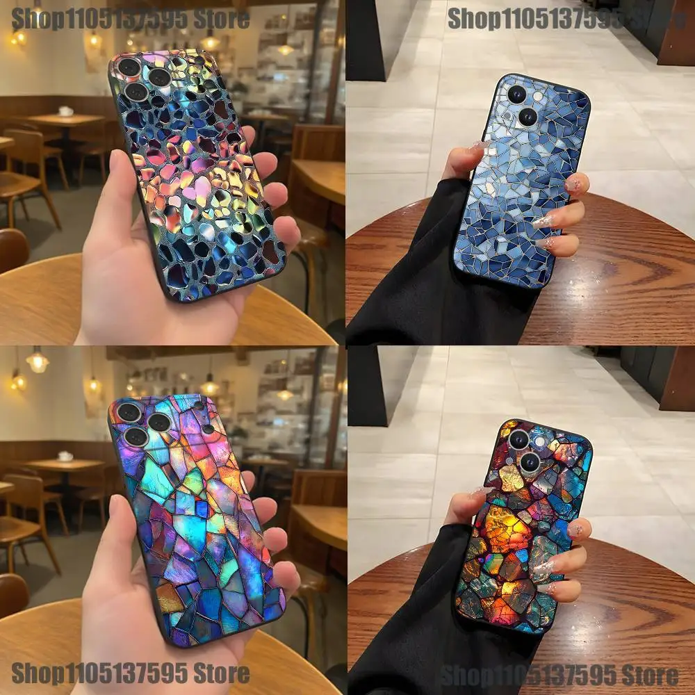 

Colorful Glass Phone Case For iPhone 17,16,15,14,13,12,11,Pro,XS,Max,XR,Plus,E,SE4,Mini Black Soft Cover