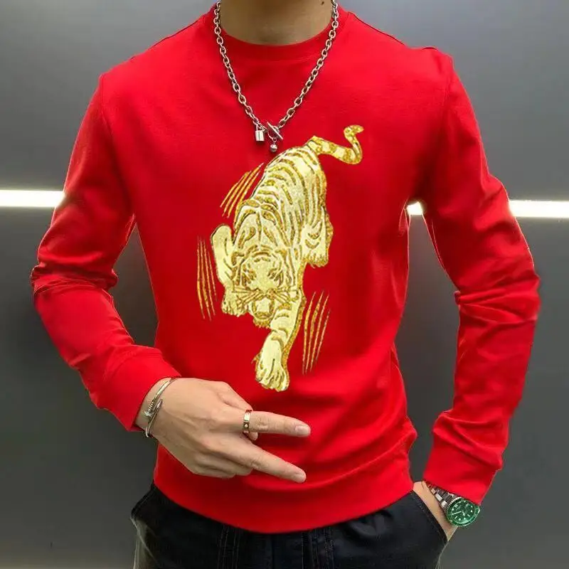 

Men's Slim-fit Tiger Print Long-Sleeved Sweatshirt Spring Autumn Fashion Top Distinctive Stylish Casual Wear