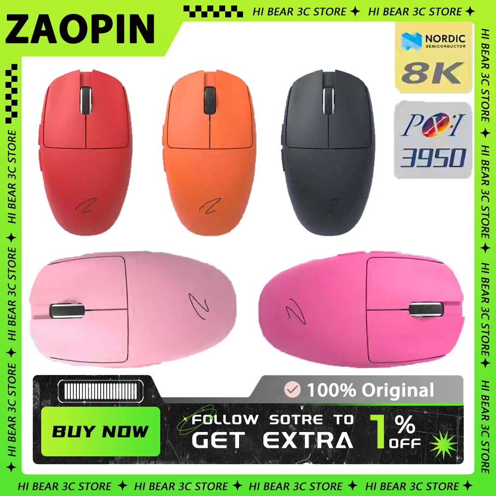 Zaopin Z1 Pro Max Wireless Mouse Paw3950 Sensor Nordic 8k Three Mode Fps Gaming Mouse Ergonomics Gaming Custom Accessories