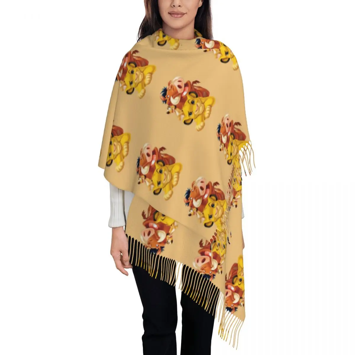 Custom Hakuna Matata The Lion King Tassel Scarf Women Soft Simba Pumbaa Movie Cartoon Shawl Wrap Female Winter Scarves