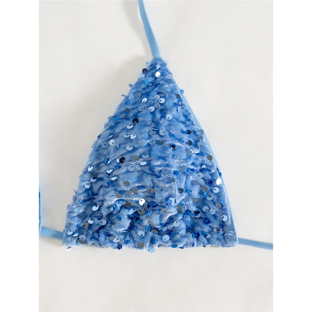 Pailletten-Bikini mit Neckholder, Damen-Badebekleidung, zweiteiliges Bikini-Set, mit Trägern, hoch geschnitten, Badeanzug, Badebekleidung, Modell V8326. – Detail 11