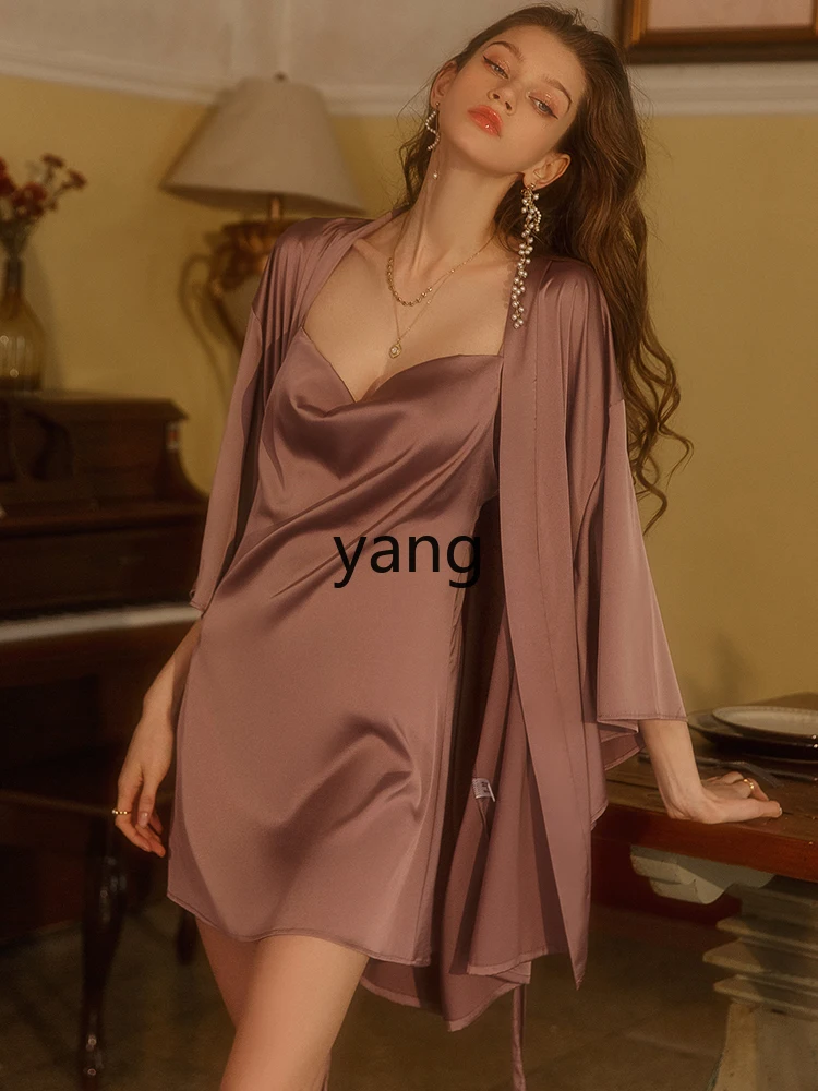 Yjq pajamas women's summer ice silk halter suspender pajamas loungewear two-piece set spring and autumn