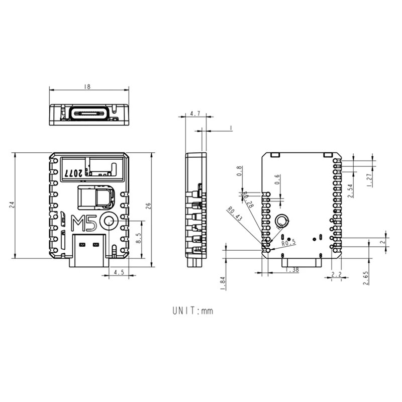 AU67-M5stamp ESP32S3 Module STAMPS3 Embedded Hoofdbesturing Core Module ESP32-S3FN8 Chip ESP32S3 Development Board
