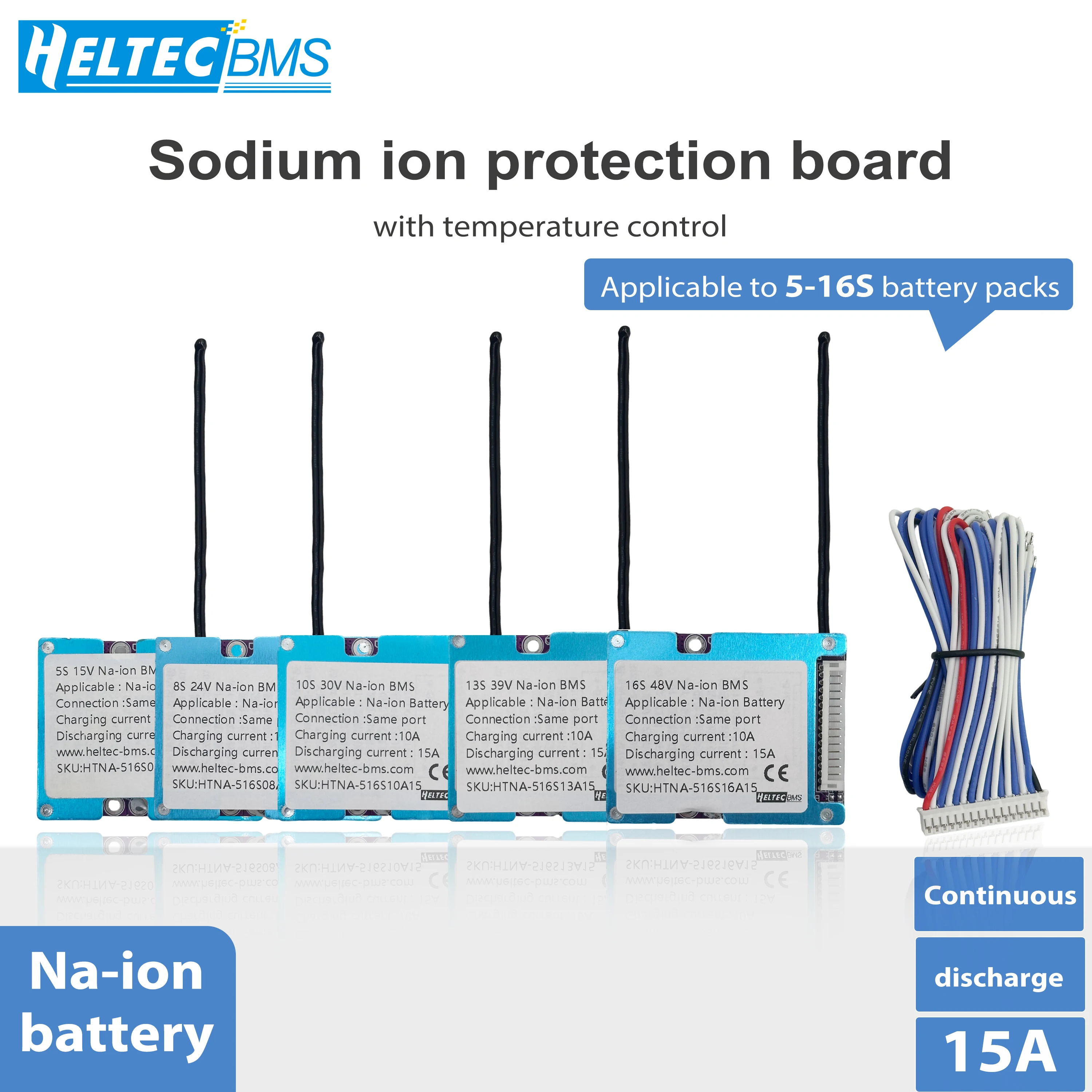 

5-16S sodium ion batteries BMS 15A protection board with temperature control for light electric vehicles Energy Storage System