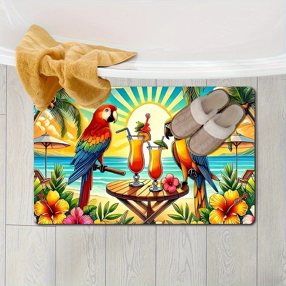 A Non-Slip Tropical Parrot And Tail Welcome Mat - Rubber-Backed Indoor And Outdoor Door Mat, Lightweight And Washable for All