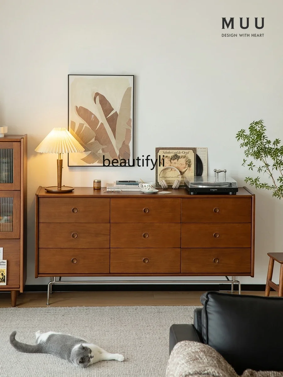 

Solid Wood Chest of Six Drawers Storage Cabinet All Solid Wood Bedroom Living Room Entrance Storage Cabinet Japanese Style