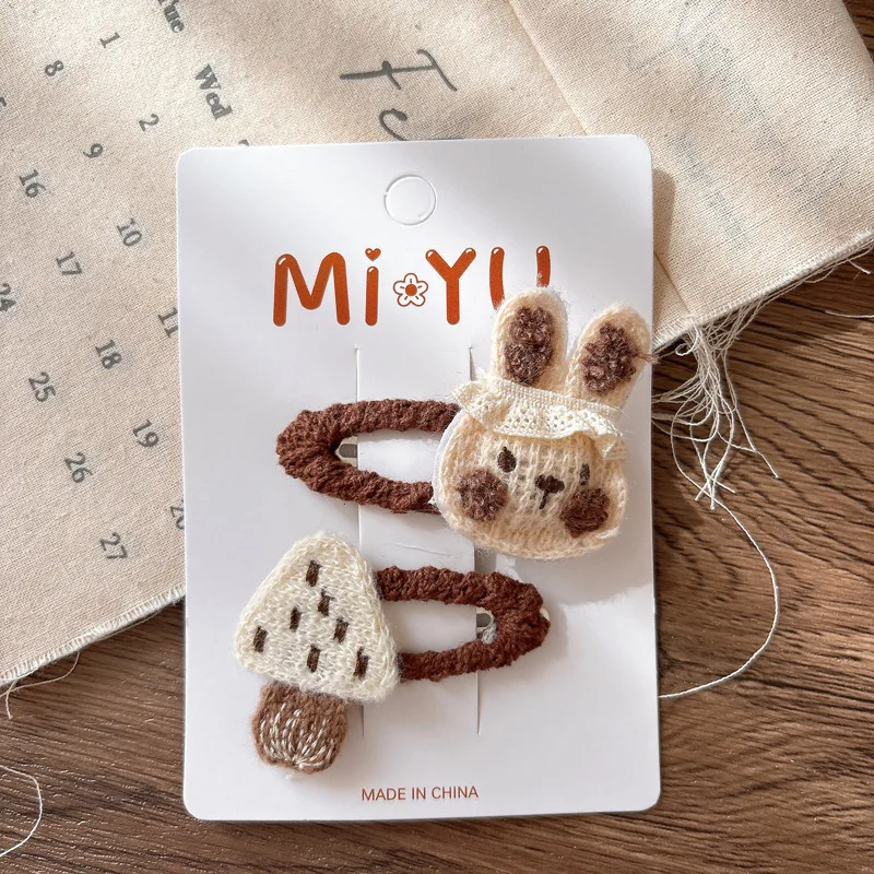 الشتاء متماسكة مقاطع الشعر الحيوان مجموعة 2PCS لطيف الأرنب الفطر تصميم طفل الفتيات العلاقات الشعر لينة لا زلة إكسسوارات الشعر #5