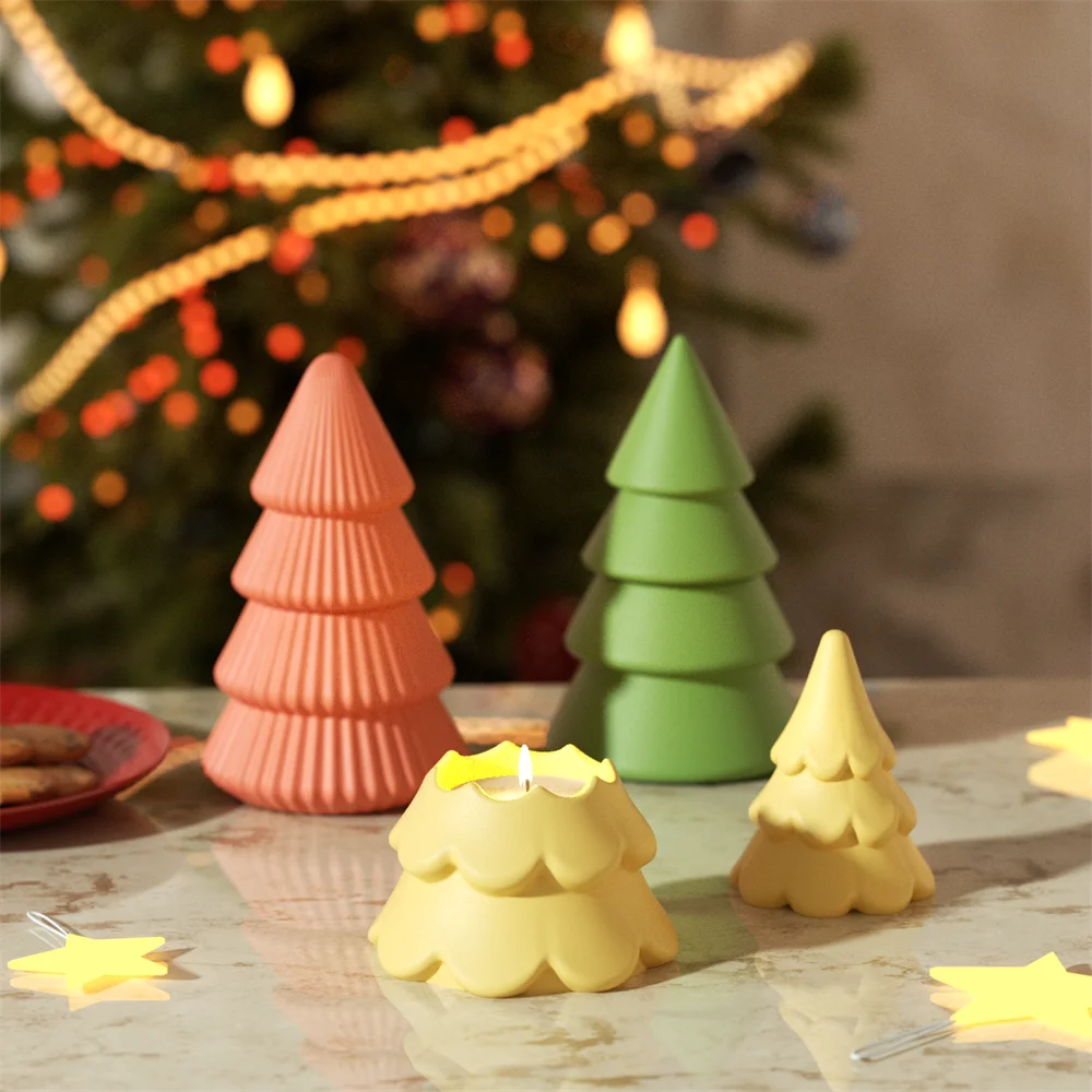 Twinkling Christmas Tree Candle Jar Silicone Mold With Lid Handmade DIY Concrete Candle Jesmonite Vessel Mould Gypsum Home Decor