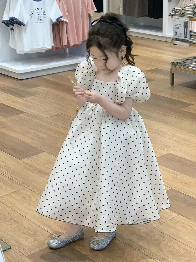 90-130 سنتيمتر الأطفال فقاعة كم فستان الصيف نمط جديد الفتيات فستان الأميرة البولكا نقطة