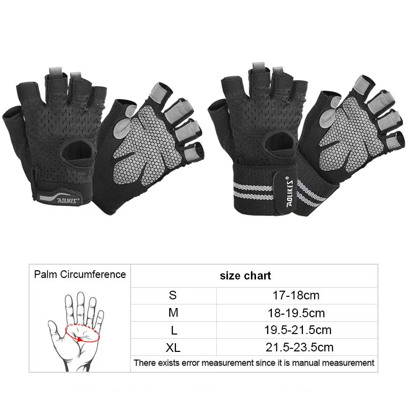 AOLIKES Fitness Gym Glove Men & Women Anti-Slip Silicone Grip Padded Weight Lifting Gloves with Wrist Wrap Crossfit Workout