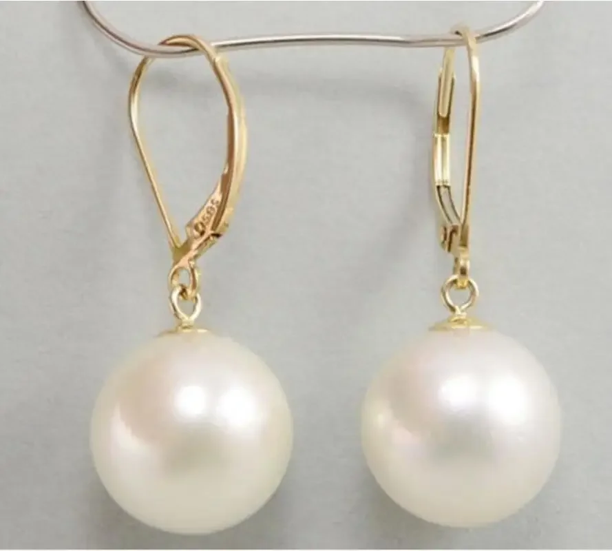 Jewelry   NATURAL WHITE ROUND 10-11MM AUSTRALIAN SOUTH SEA PEARL Leverback EARRINGS 14K/20