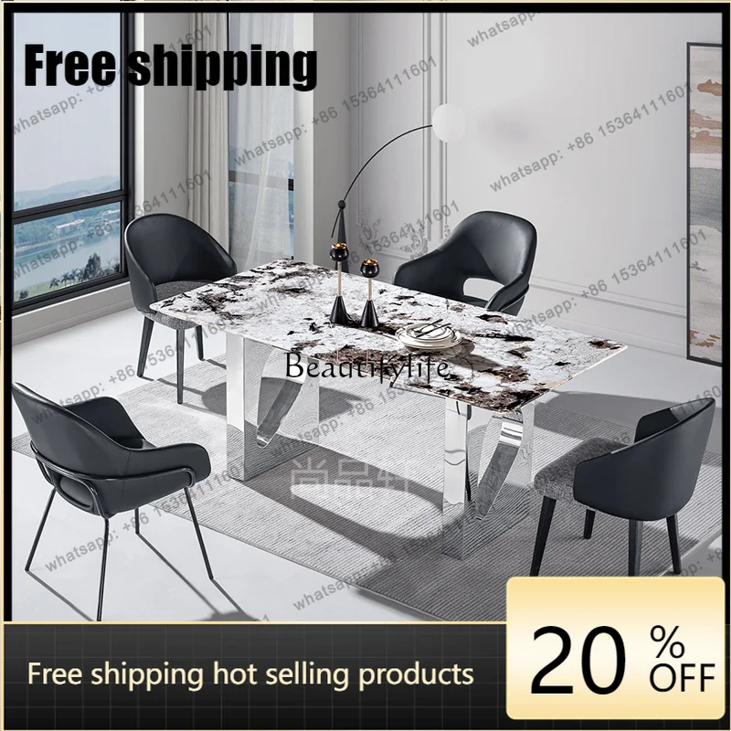 HJ Light luxury Italian minimalist marble dining table living room home