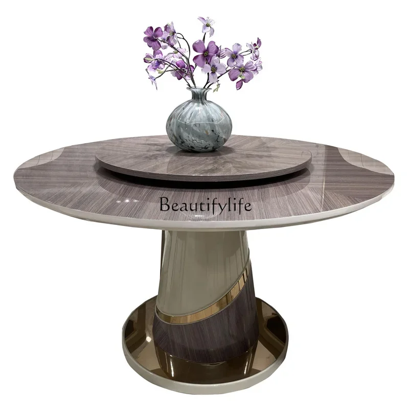 

yj9 Italian Style Light Luxury Solid Wood Round Dining Table Villa Round Table Postmodern Hong Kong Style Large and Small Apartm
