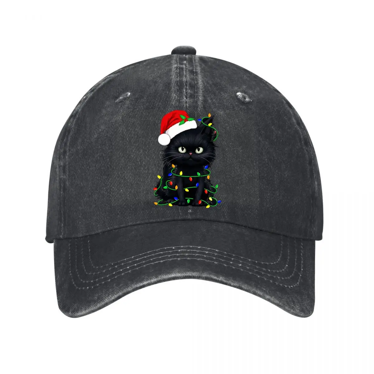 Gorra de béisbol familiar de Navidad con diseño de gato y Papá Noel para hombre y mujer, estilo desgastado, lavada, para protección solar y actividades al aire libre