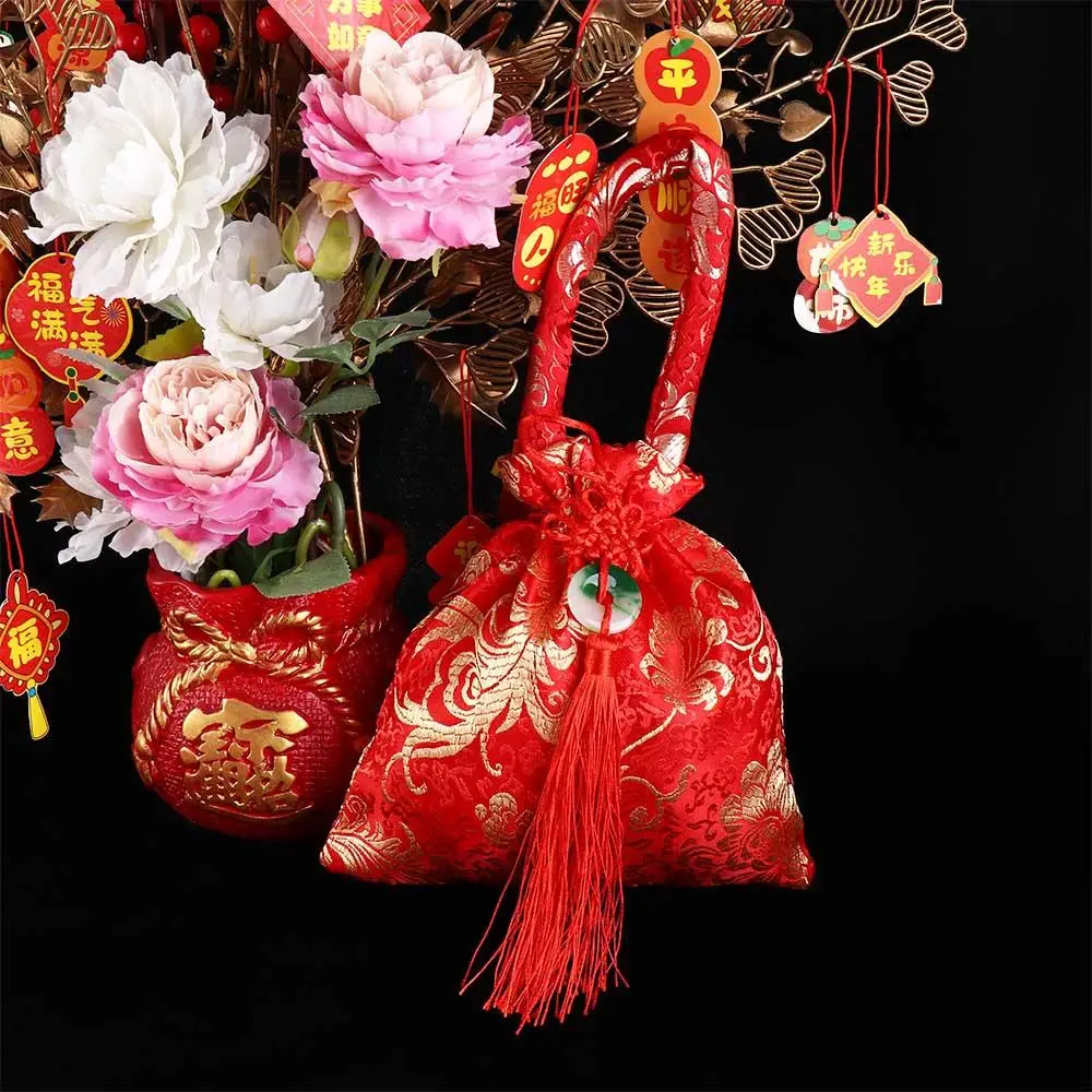 Chinese Style Canvas Flower Drawstring Bag Wrist Bag Korean Style Chinese Knot Tassel Handbag Coin Purse Wallet