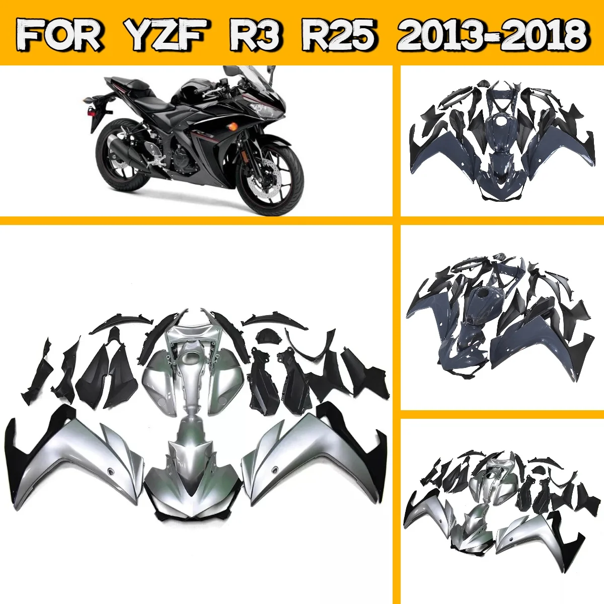 

Комплект обтекателей для мотоциклов Yamaha YZF R3 R25 2013-2018 годов, уникальный дизайн, литье под давлением, популярная модель 13-18 YZFR3 YZFR25