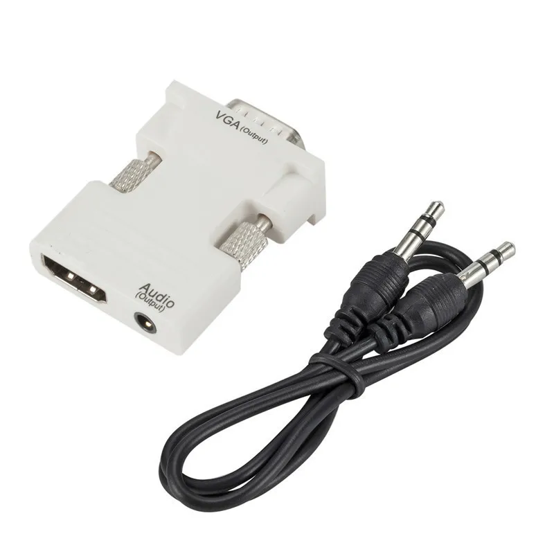 Convertidor de 1080P HDMI a VGA, adaptador de Audio hembra a macho, convertidor de salida de señal + Cables de Audio