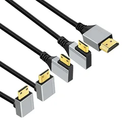 0.5m 1m 8K UHD Cable 90 Degree Up/Down/Left/Right Angle Mini-HD Micro-HD to HD Port Thin Cord for Laptop Camera Tablet Camcorder