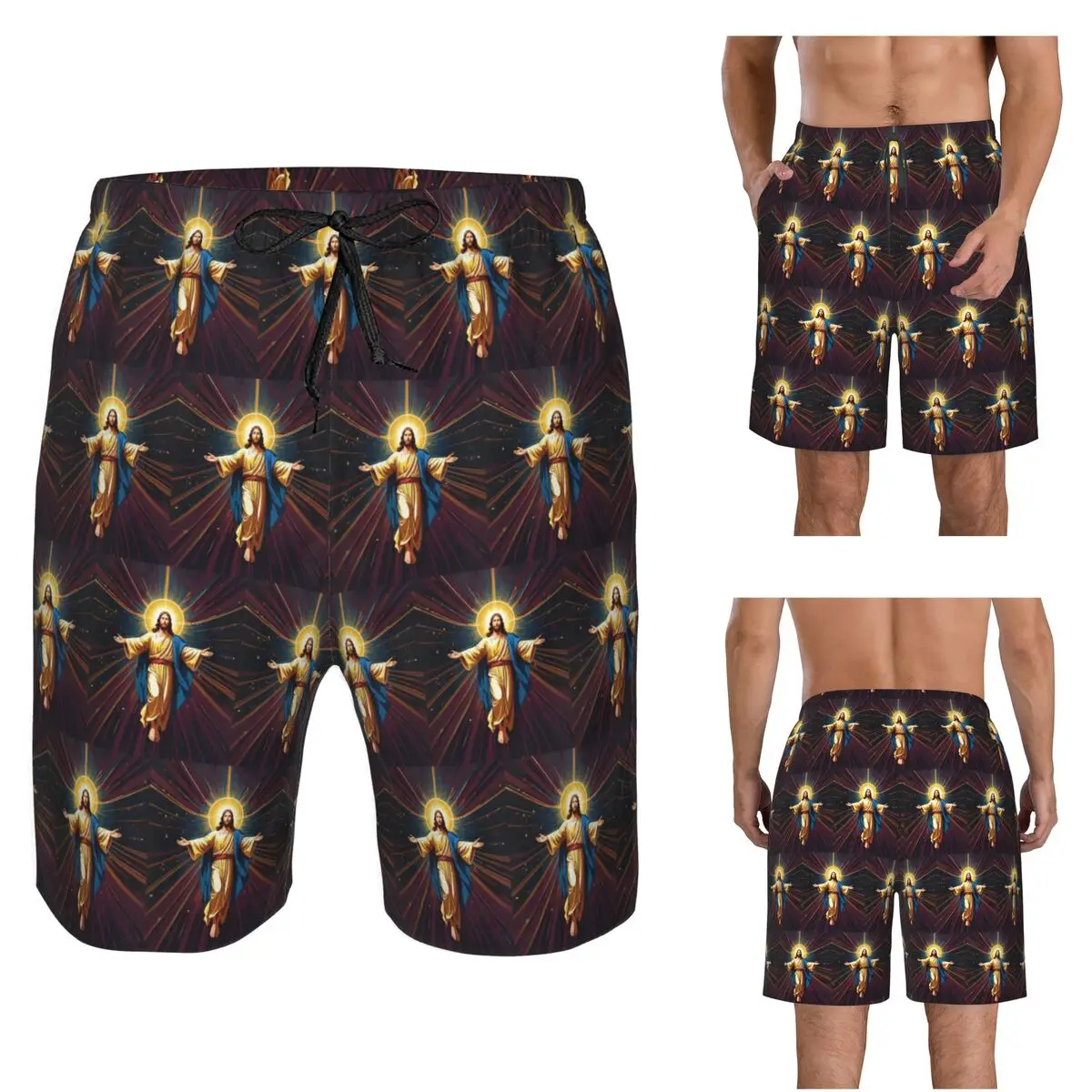 Catholicism Saints Jesus Mary Trunks Beach Board Shorts Casual Quick Dry Swimming Summer Men Pants
