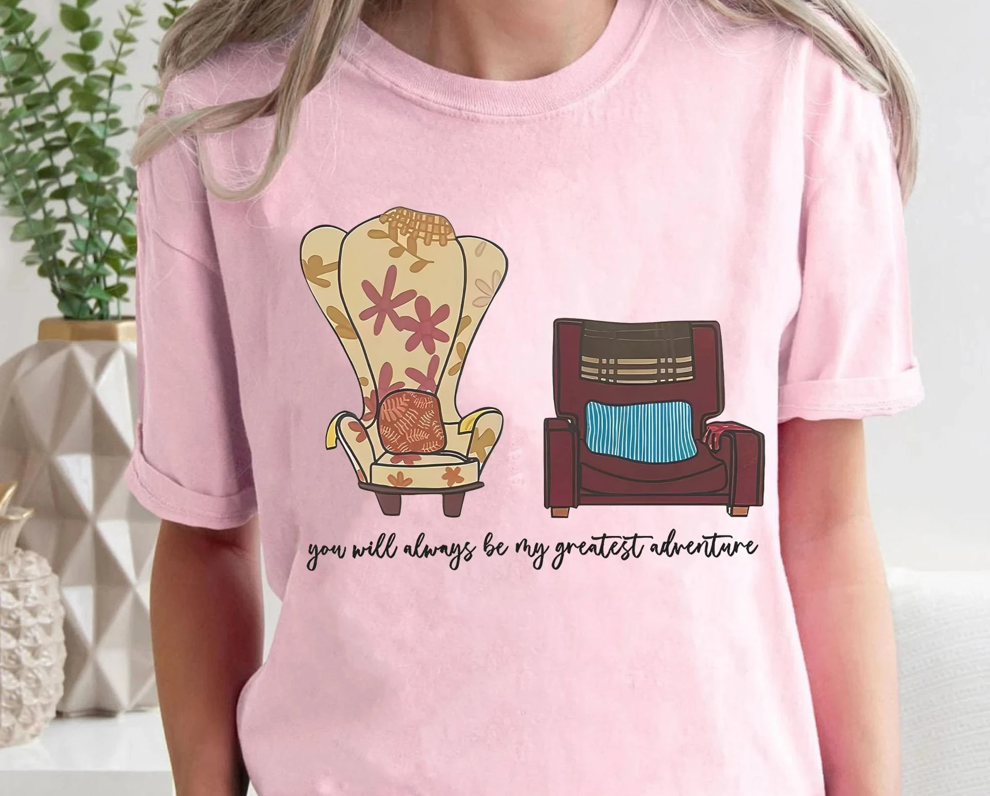 

Disney Pixar Movie T-shirt Fun Carl and Ellie Chairs The Best Adventure T-shirt Disneyland T-shirt Couple Romantic T-shirt