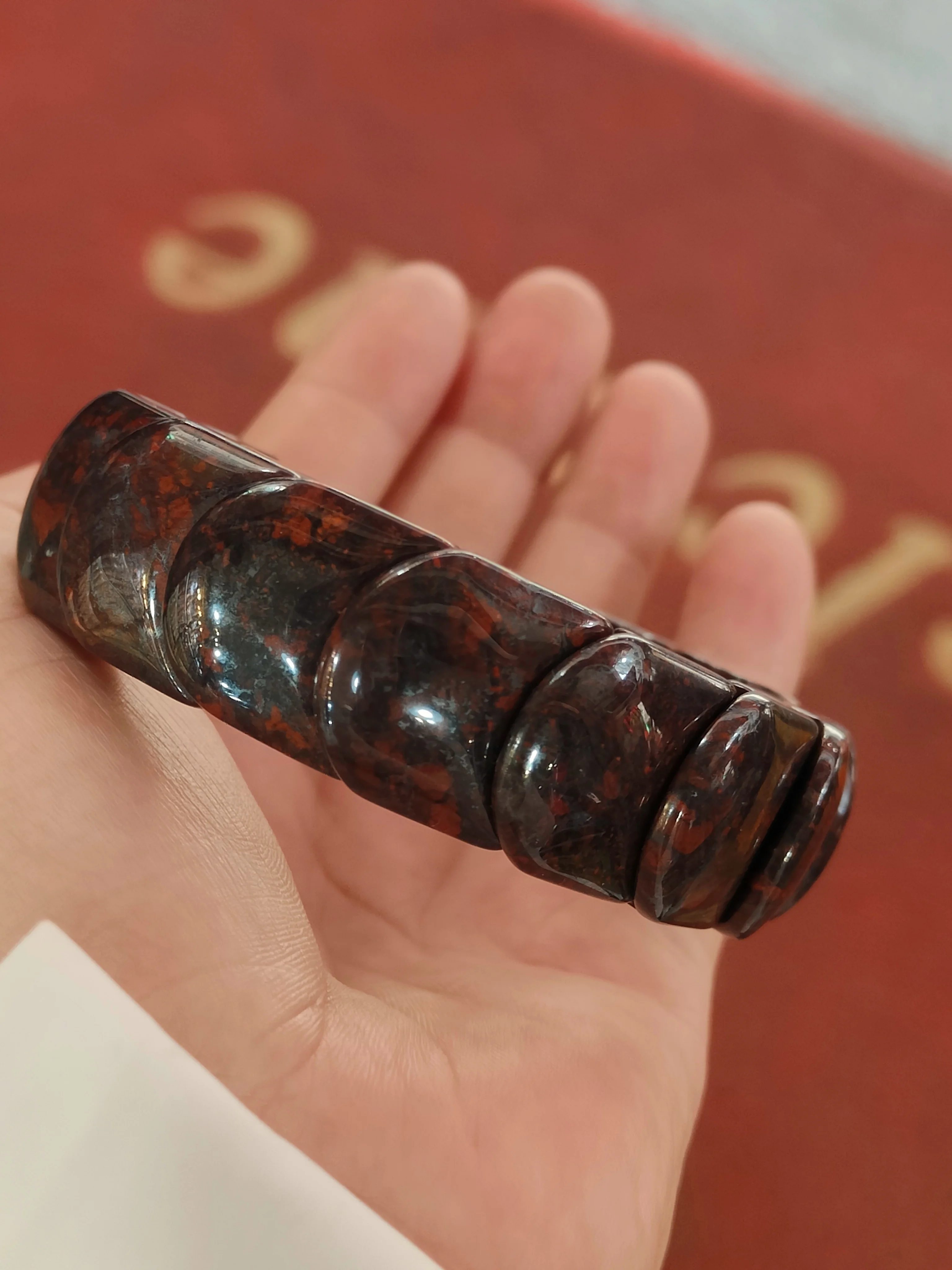 

China natural red Edin Chicken Blood jade charm dragon scale amulet hand bracelet