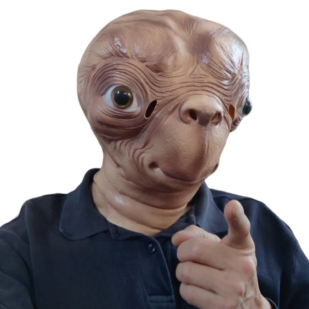 Realistic ET Alien Latex Mask Halloween Carnival Party Movie E.T. the Extra-Terrestrial Cosplay Creepy E.T. Alien Full Head Mask