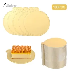 100 Pcs 8/9cm Golden Cake Base Disposable Round Mousse Dessert Board  Food Paper Mat Cake Display Tray Baking Accessories Tools