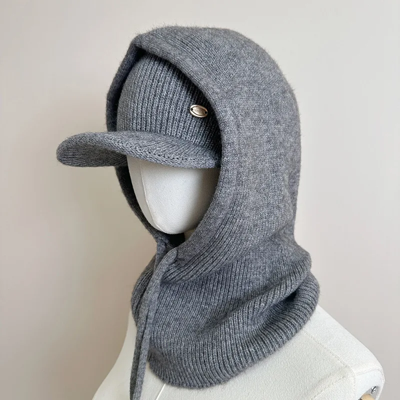Zweiteiliges gestricktes Oberteil, Kappe und Sturmhaube für Damen und Herren, Schal, einteilige Mützen, Unisex, warme Wintermütze, kältebeständige Skimütze – Detail 12