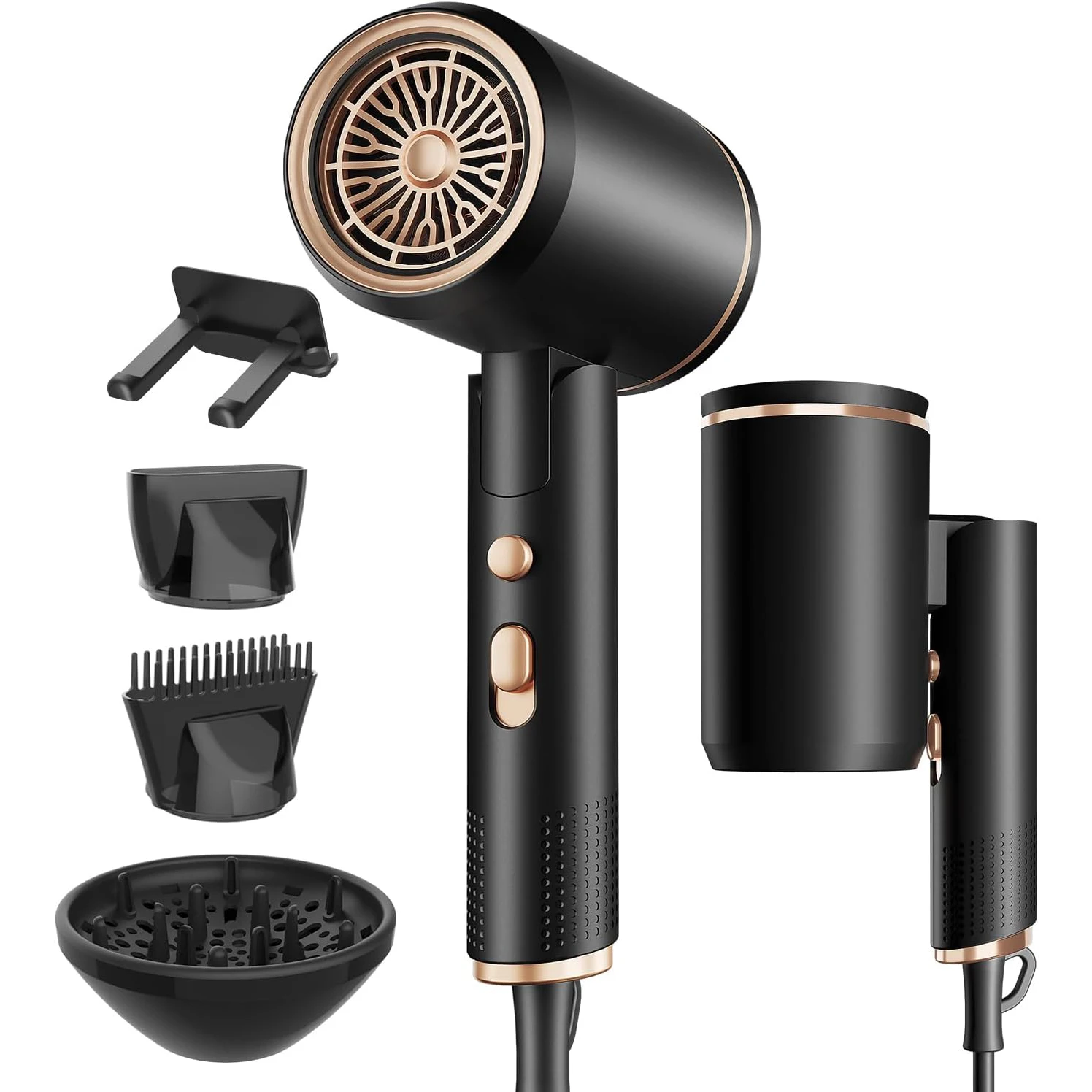 

Foldable Portable Ionic Hair Dryer 1600W Compact Mini Blow Dryer with Diffuser Concentrator Comb Nozzle for Home Salon