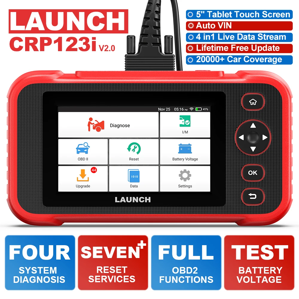 LAUNCH CRP123I V2.0 OBD2 Scanner 2024 New 4 Systems Diagnostic Scanner with 7 Resets ABS Bleeding/SAS/Throttle/Oil/DPF/EPB/BAT