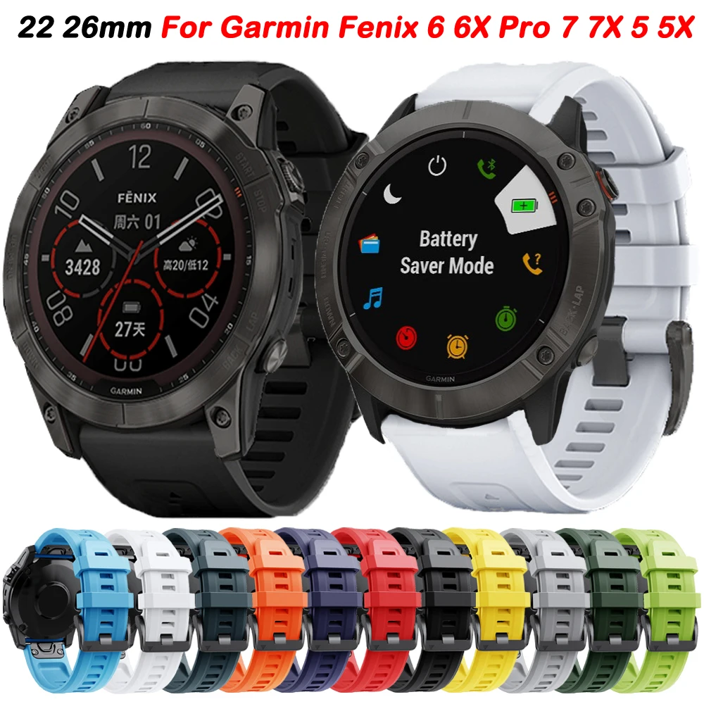 QuickFit 22mm 26mm Silicone Strap For Garmin Fenix 7X 7 6 6X Pro 5 5X Plus Approach S70 47mm Tactix 7 Pro Replacement Watchband