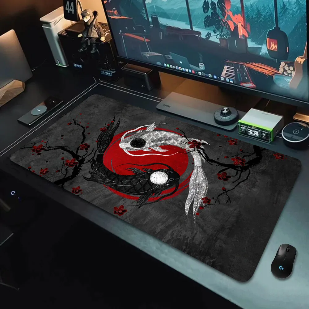 

Chinese Style Taichi Koi Fish Non-slip Rubber Mousepad XXL Computer Gaming Accessories Keyboard Desktop Decorate Mat for Offices