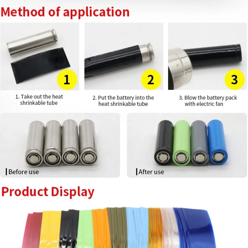 Gaine d'emballage isolée pré-découpée, gaine thermorétractable, étui de film de batterie, 100 PVC, 20 pièces, 500 pièces, 18650 pièces