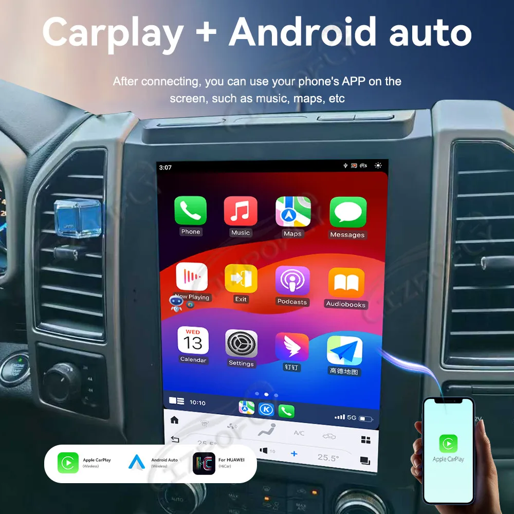 

Carplay 12,1-дюймовый HD-экран, автостерео, Android 14, автомобильный радиоприемник для Ford F150 2016-2021, автомобильный GPS-навигатор, мультимедийный плеер, головное устройство