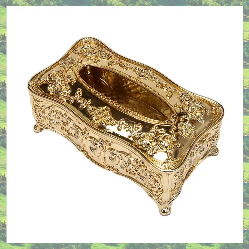 

A59Z-3X Gold Acrylic Tissue Box Hotel Restaurant Napkin Holder Household Tissue Box